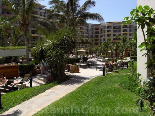 The view of the walk to the pool from unit #1101 of Villa La Estancia Cabo.  It is steps from the pool.
